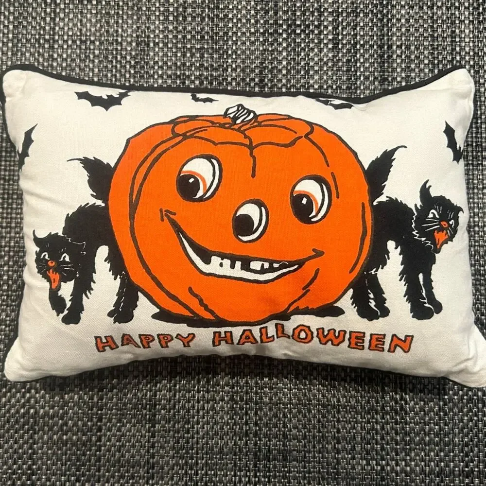 1 PRIMITIVES by KATHY Halloween Pillow + 2 extra pillow covers/cases Pumpkin Cat